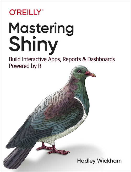 An picture of the cover of Hadley Wickham's book, Mastering Shiny.